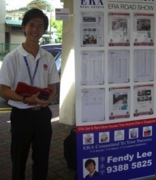 Fendy Lee in his early real estate days at a roadshow booth