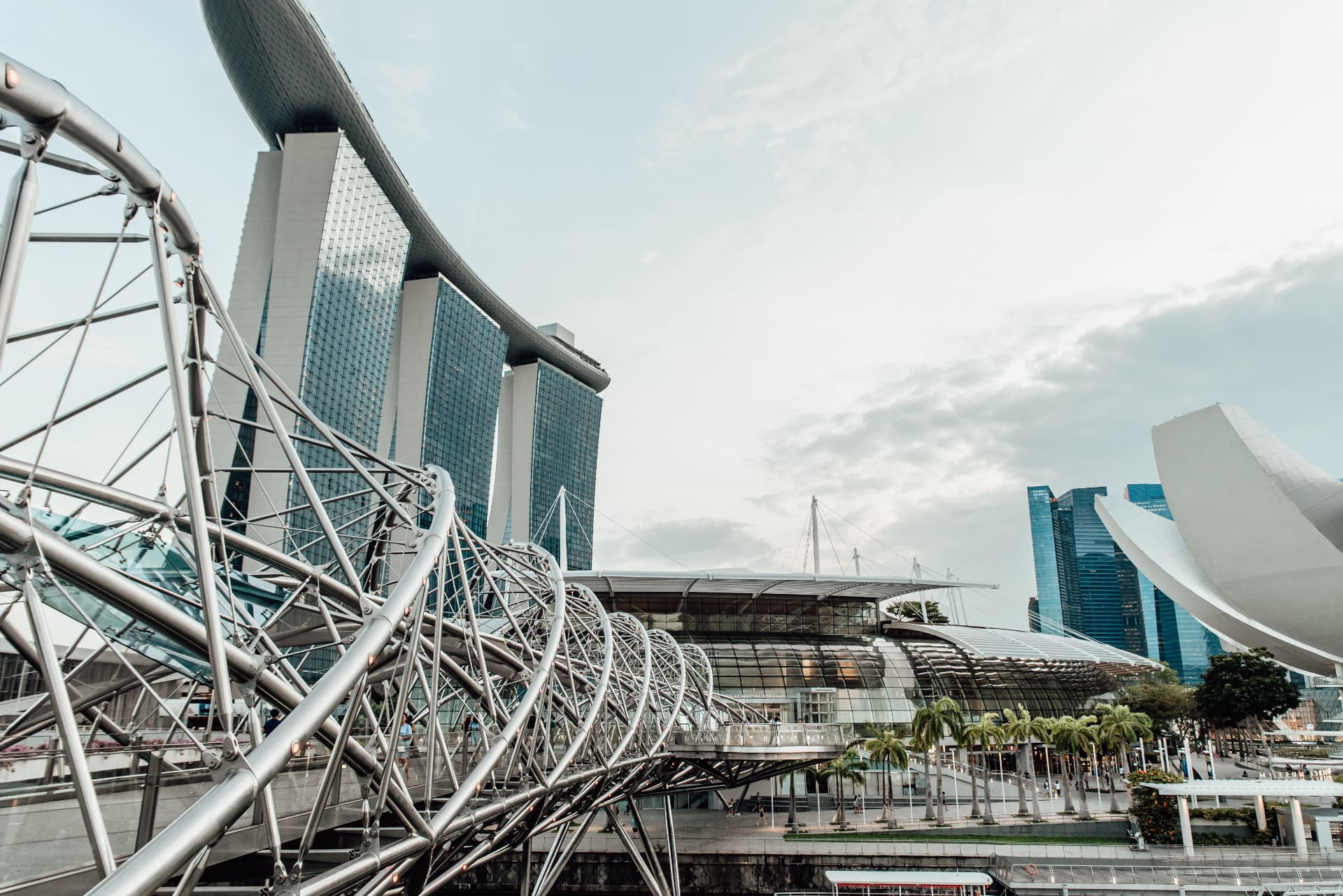 Singapore city skyline with Helix Bridge